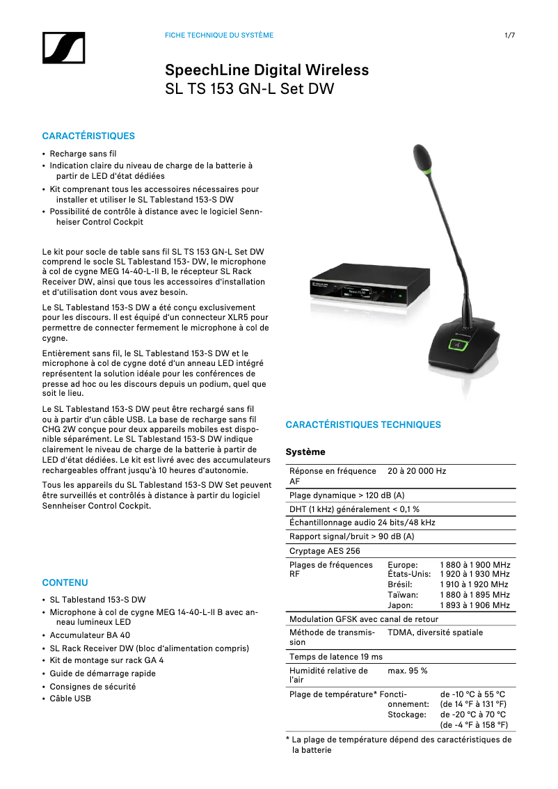 Page n°1 - Fiche technique Sennheiser SpeechLine Digital Wireless