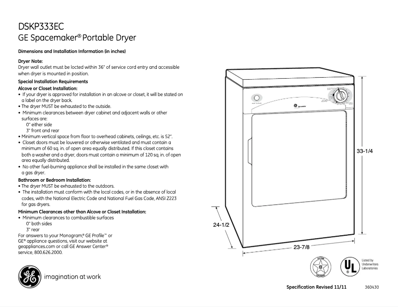 Page n°1 - Fiche technique GE DSKP333ECW