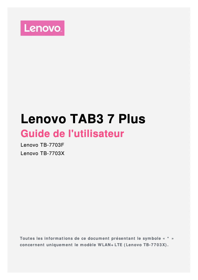Page n°1 - Manuel utilisateur Lenovo TAB3 7 Plus
