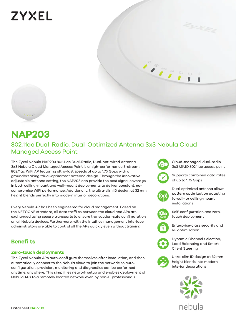 Page n°1 - Fiche technique ZyXEL Cloud Managed Access Point