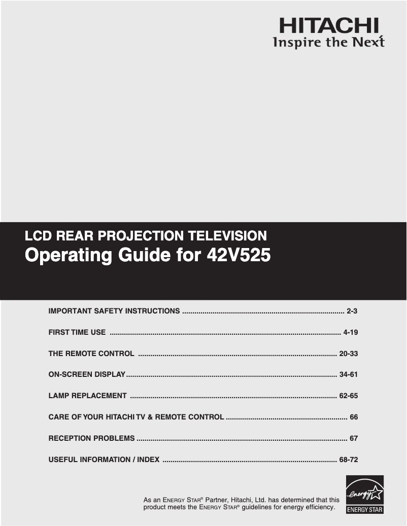 Page 1 de la notice Manuel utilisateur Hitachi 42V525