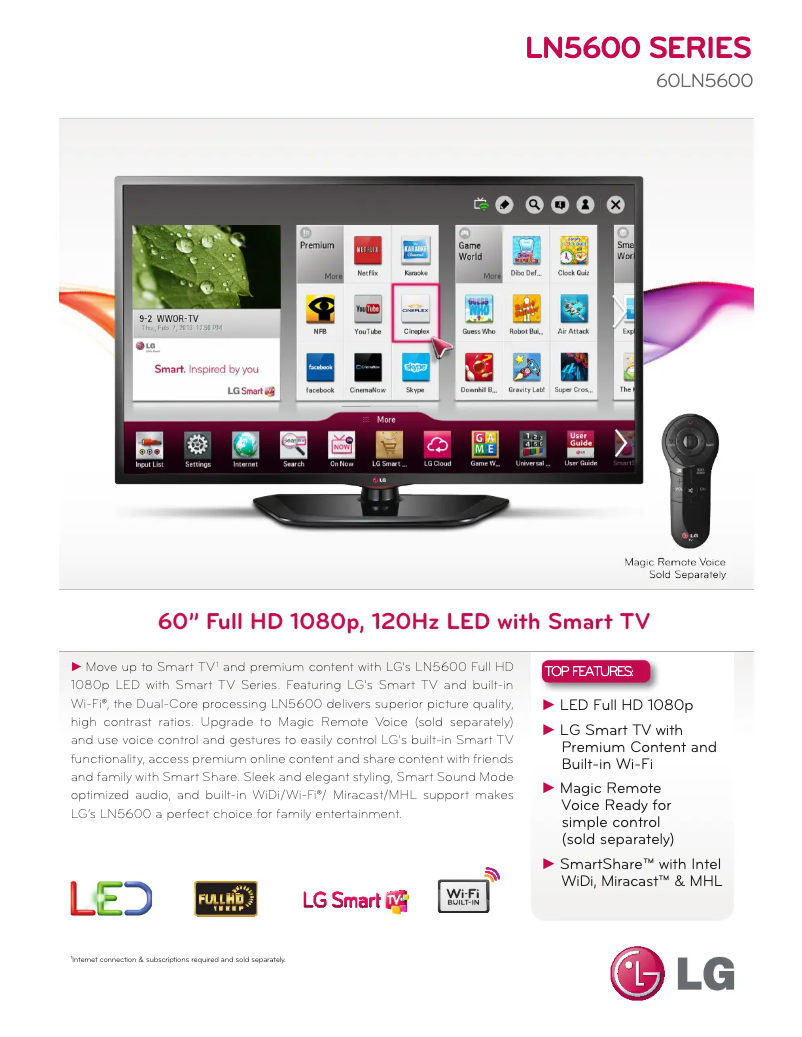 Página 1 del manual Ficha técnica LG 60LN5600