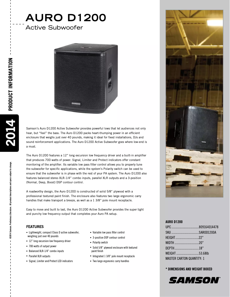 Page n°1 - Brochure Samson Auro D1200