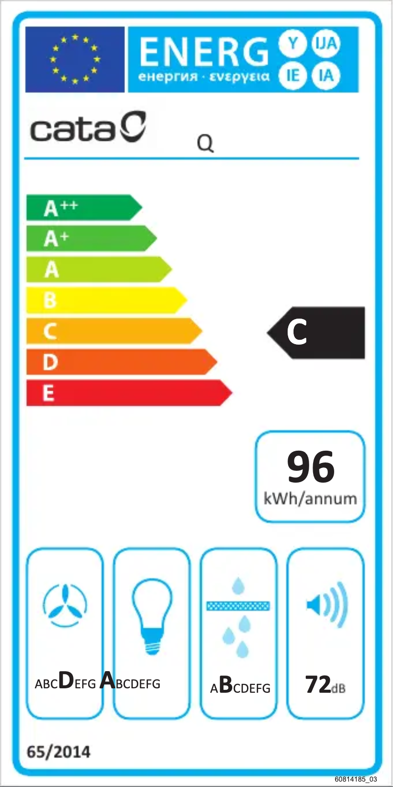 Page 1 de la notice Label énergétique CATA Q-7790 BK