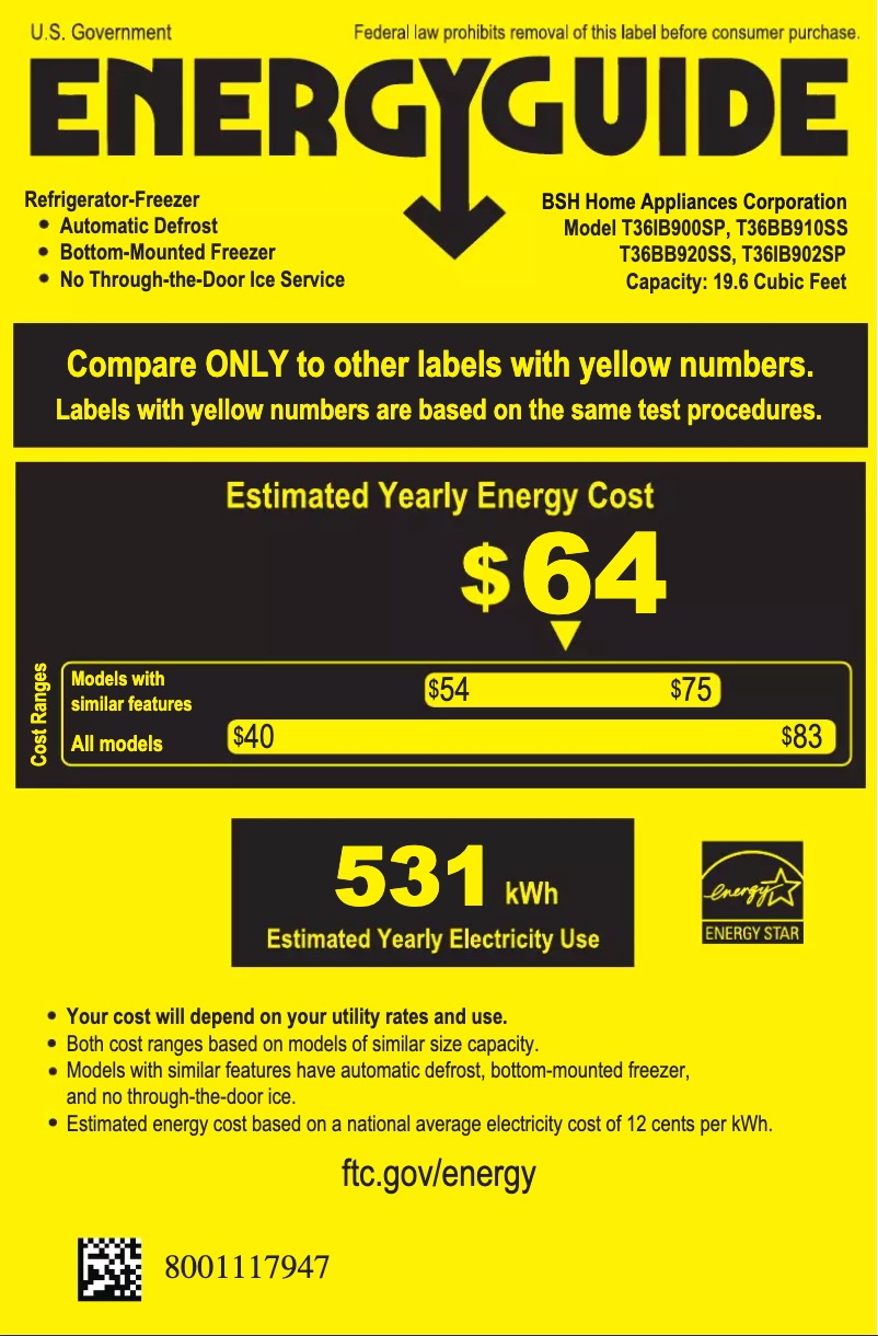 Page 1 de la notice Label énergétique Thermador T36IB900SP