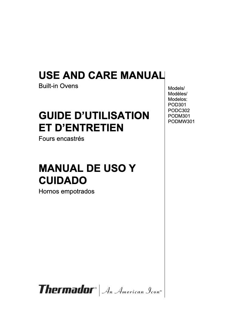 Page n°1 - Manuel utilisateur Thermador PODC302