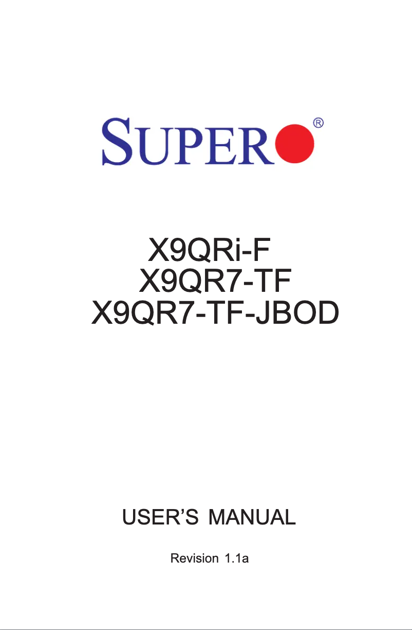 Page 1 de la notice Manuel utilisateur Supermicro X9QR7-TF