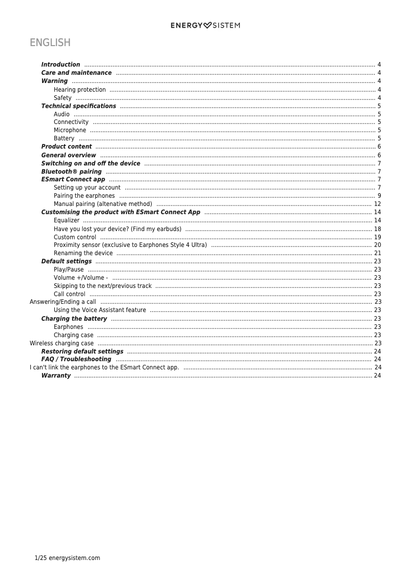 Page 1 de la notice Manuel utilisateur Energy Sistem Style 4