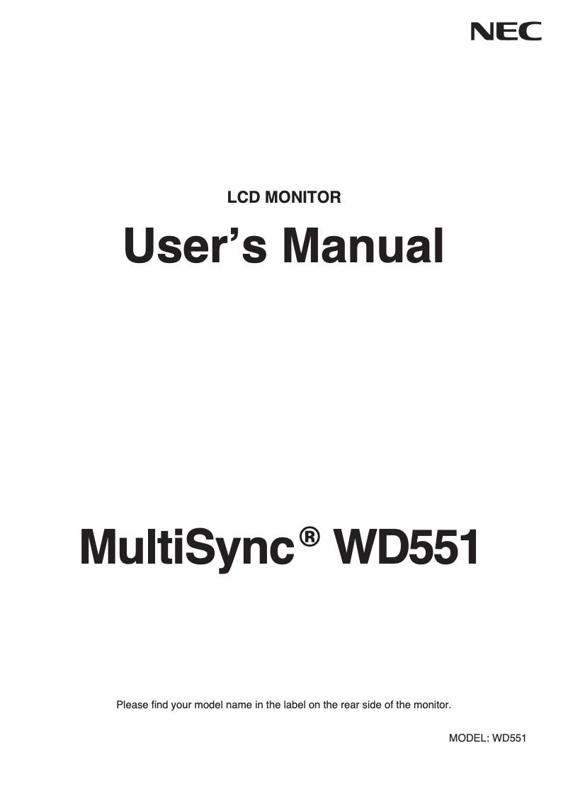 Imagen de la primera página del manual del dispositivo MultiSync WD551