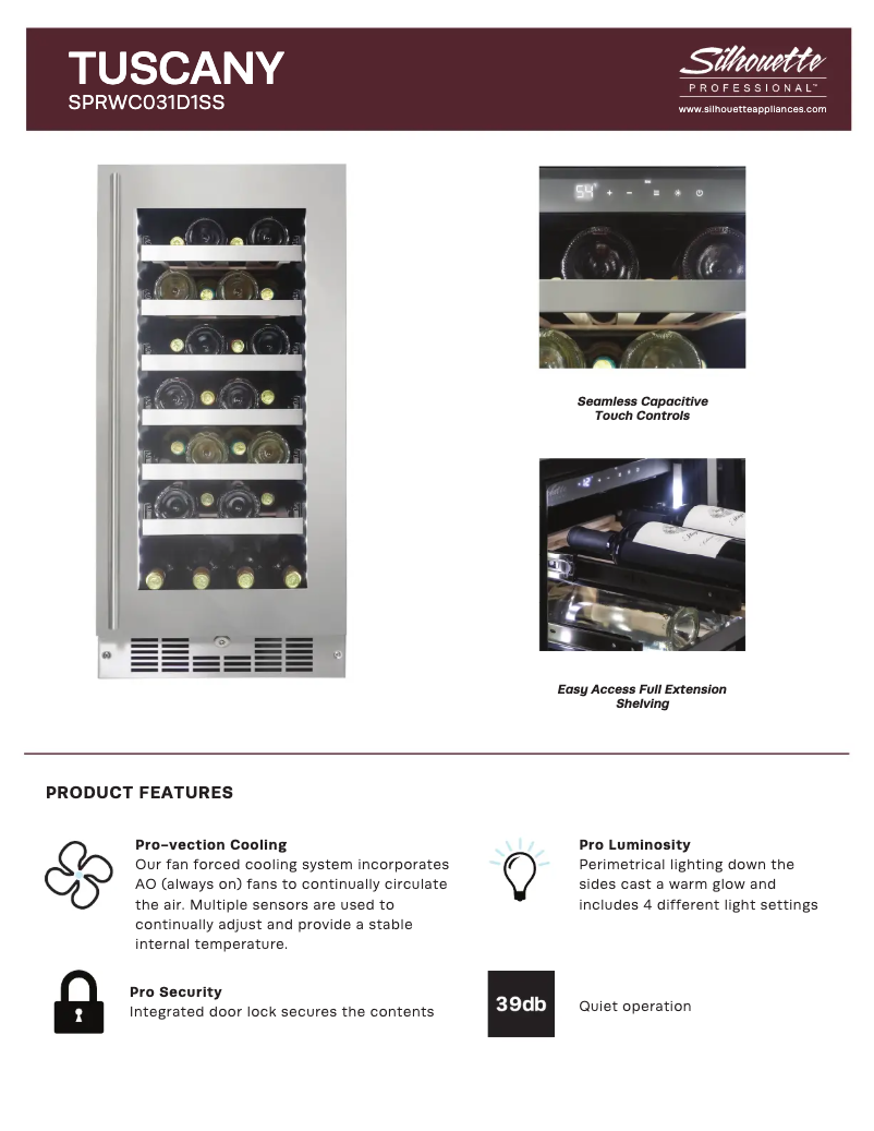 Página 1 del manual Ficha técnica Danby Silhouette SPRWC031D1SS