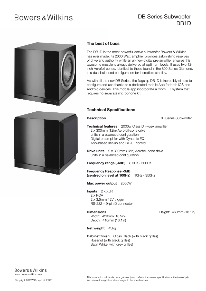 Página 1 del manual Ficha técnica Bowers & Wilkins DB1D