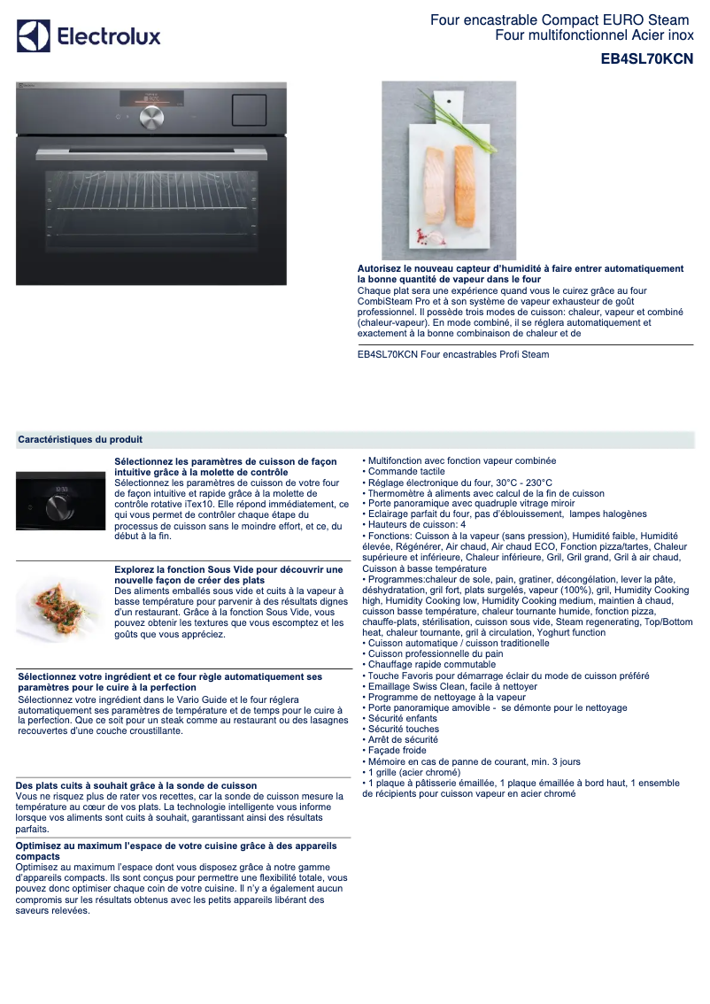Page 1 de la notice Fiche technique Electrolux EB4SL70KCN