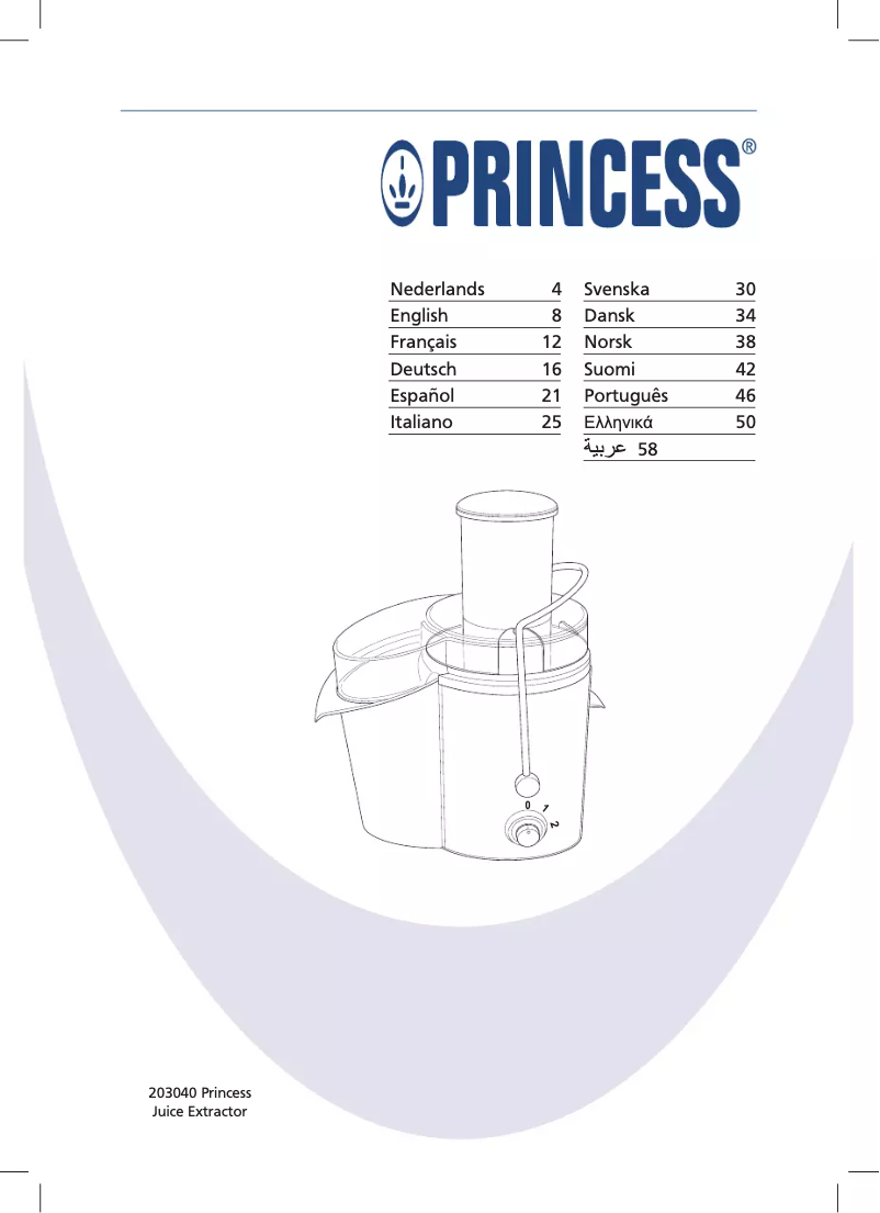 Page 1 de la notice Manuel utilisateur Princess Juice Extractor 203040