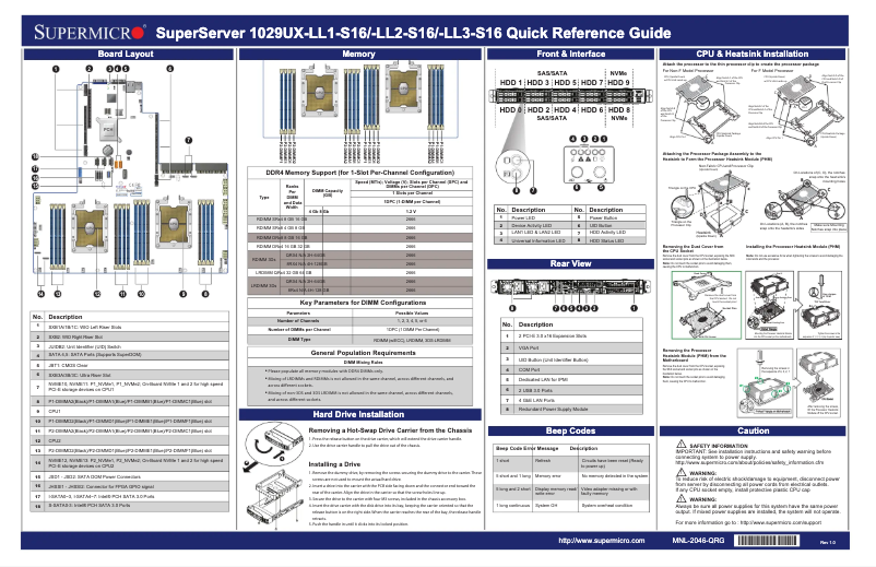 Page 1 de la notice Guide de démarrage rapide Supermicro SuperServer 1029UX-LL3-S16