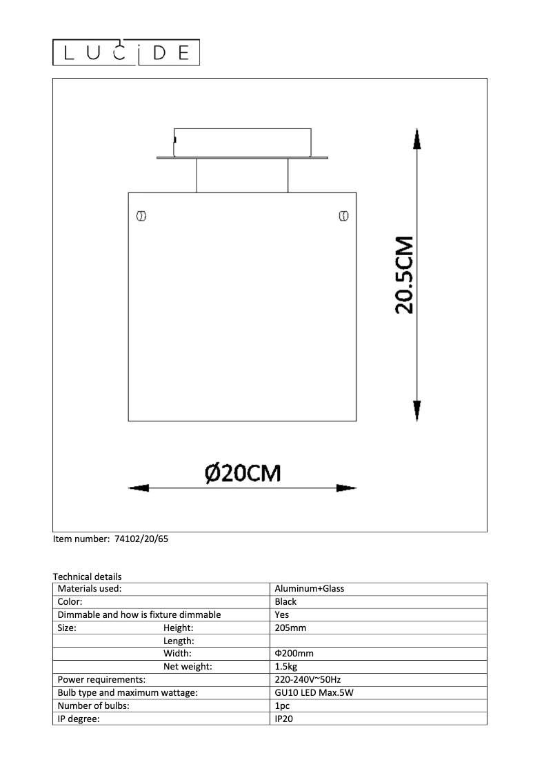 Page n°1 - Manuel utilisateur Lucide Owino 74102/20/65