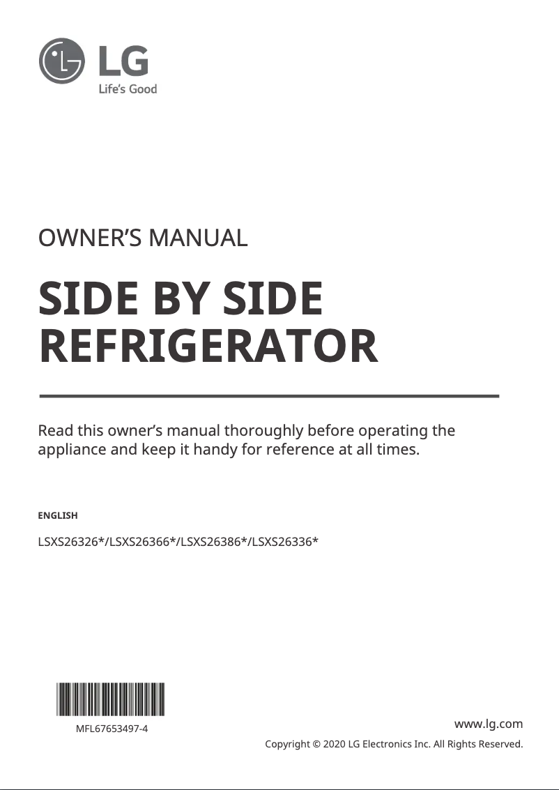 Page 1 de la notice Manuel utilisateur LG LSXS26366D