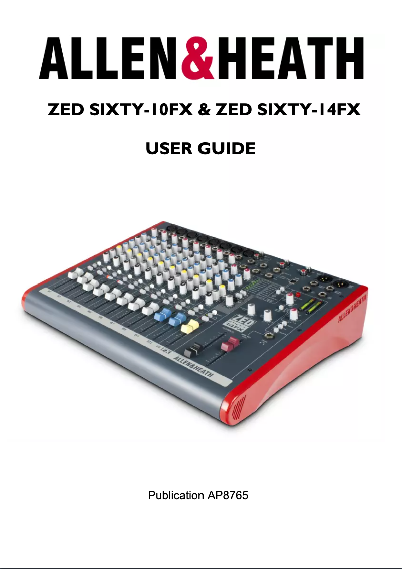 Page 1 de la notice Manuel utilisateur Allen & Heath ZED60-10FX