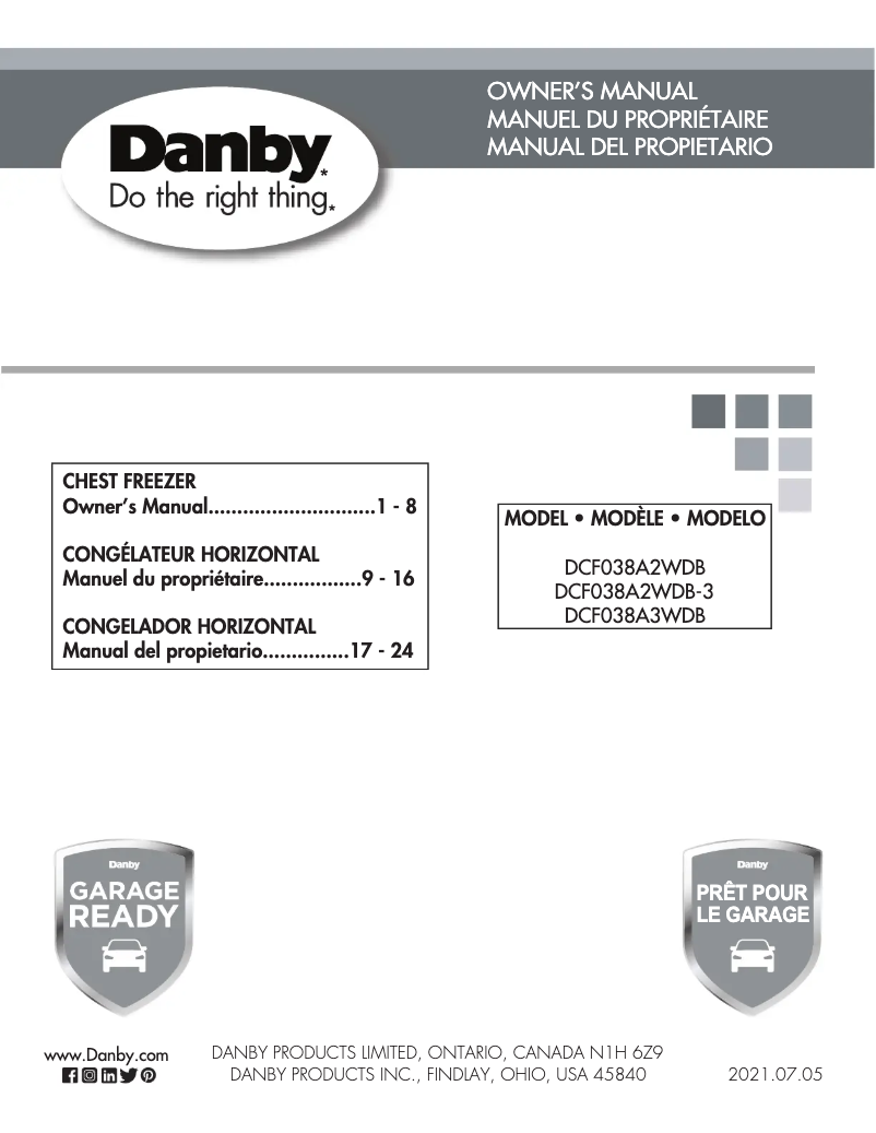 Page n°1 - Manuel utilisateur Danby DCF038A3WDB
