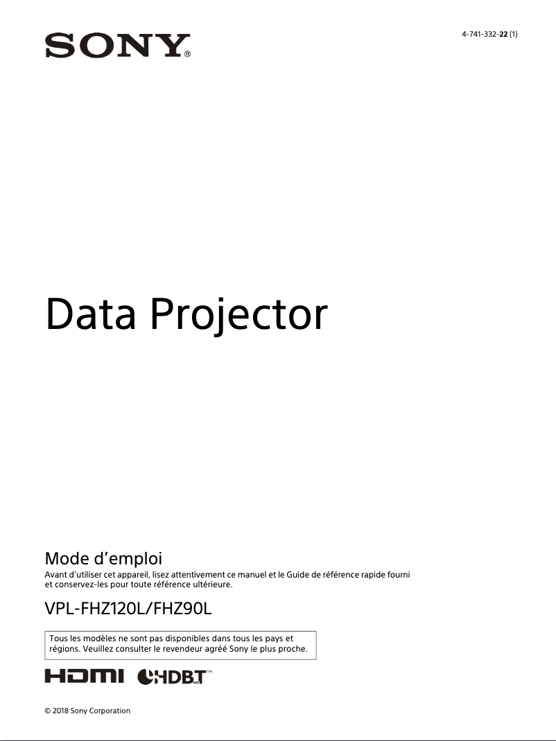 Page 1 de la notice Mode d'emploi Sony VPL-FHZ120L