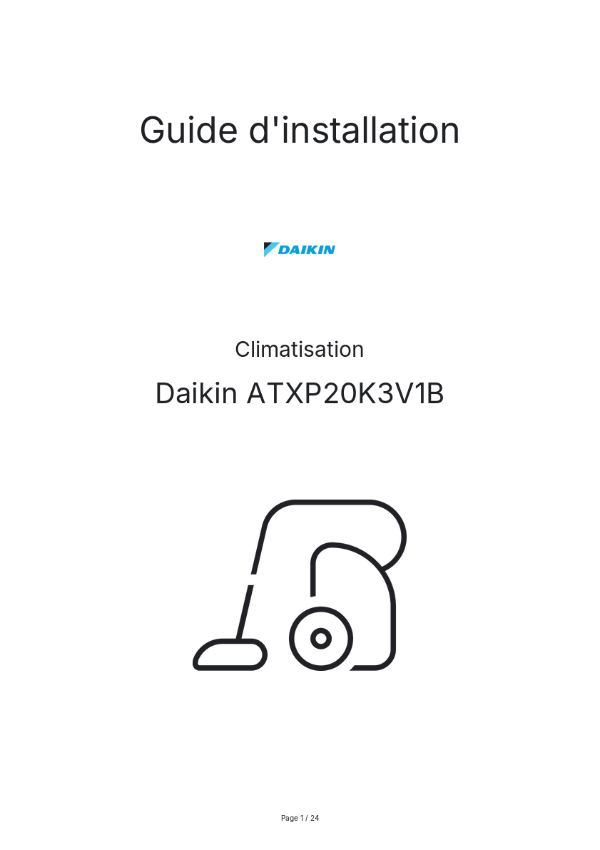 Page n°1 - Guide d'installation Daikin ATXP20K3V1B