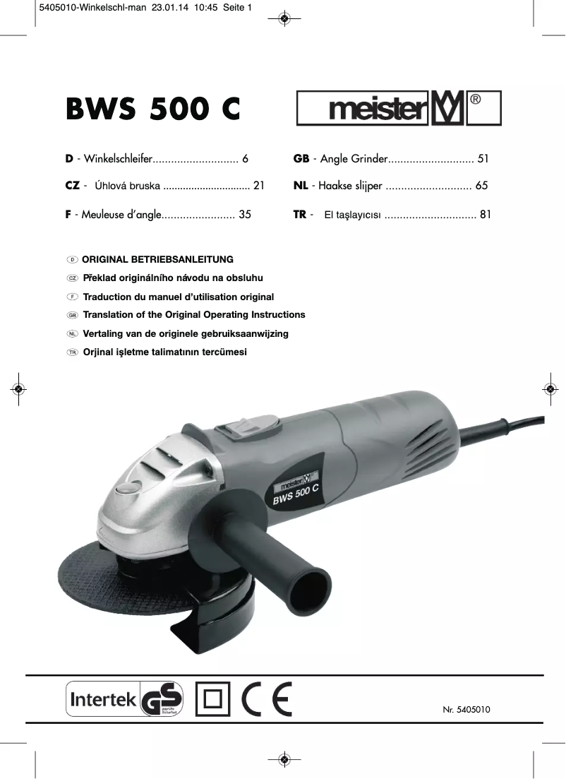 Page 1 de la notice Manuel utilisateur Meister Craft BWS 500 C