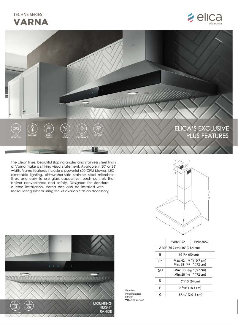 Page n°1 - Fiche technique Elica Varna EVR636S2