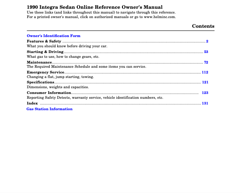 Page 1 de la notice Manuel utilisateur Acura Integra (1990)