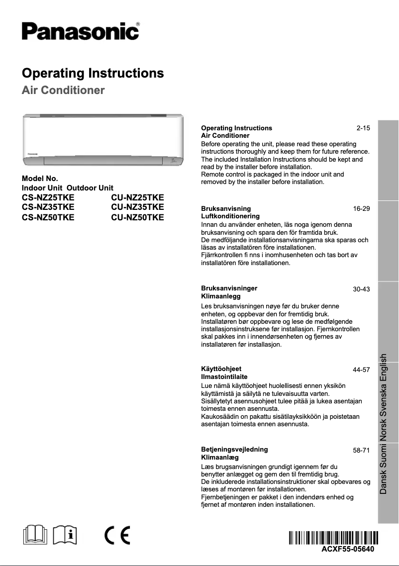 Page 1 de la notice Manuel utilisateur Panasonic CU-NZ50TKE