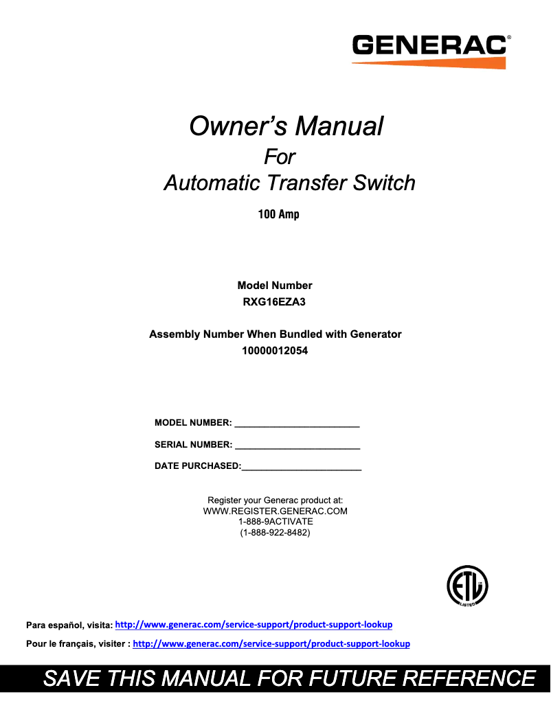 Image de la première page du manuel de l'appareil RXG10EZA1W