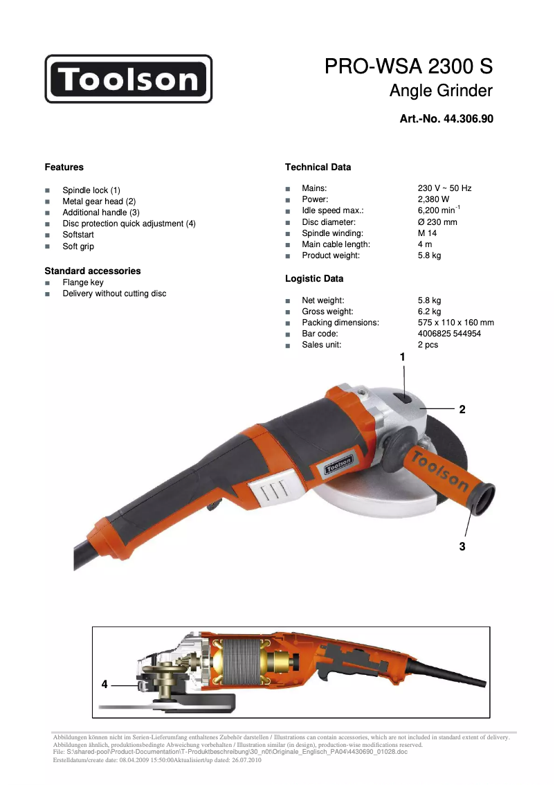 Image de la première page du manuel de l'appareil PRO-WSA 2300 S