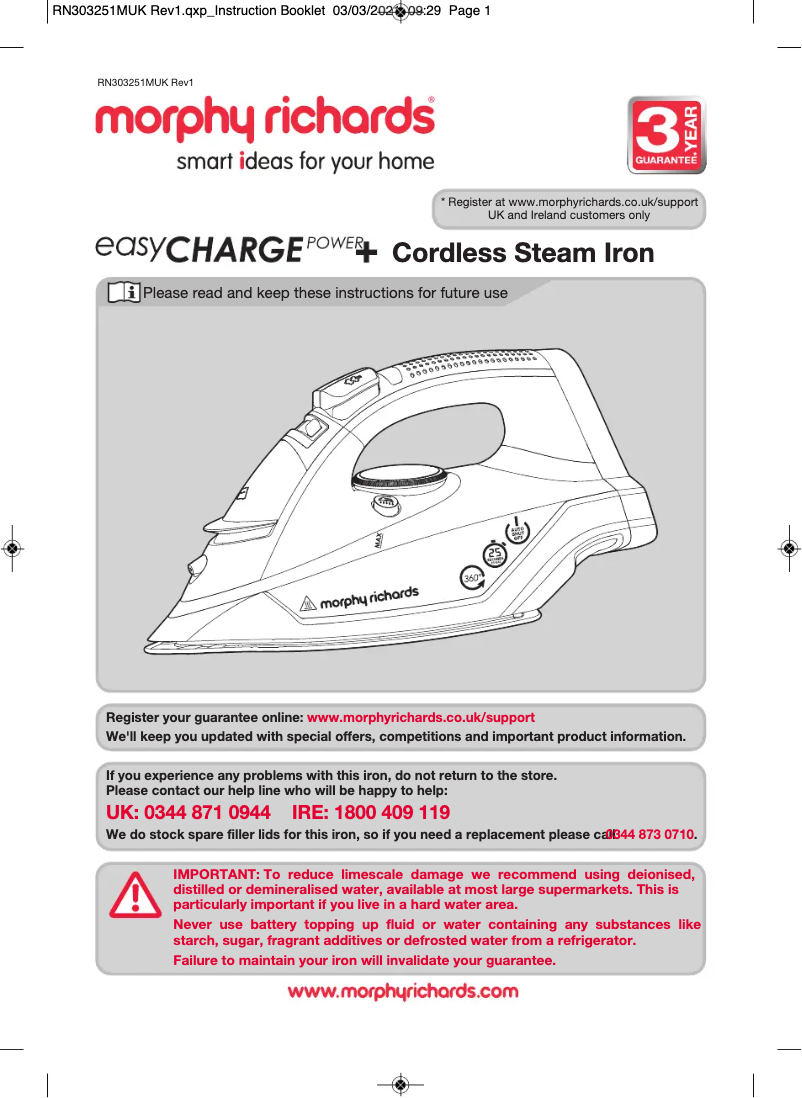 Page 1 de la notice Manuel utilisateur Morphy Richards easyCHARGE 303251