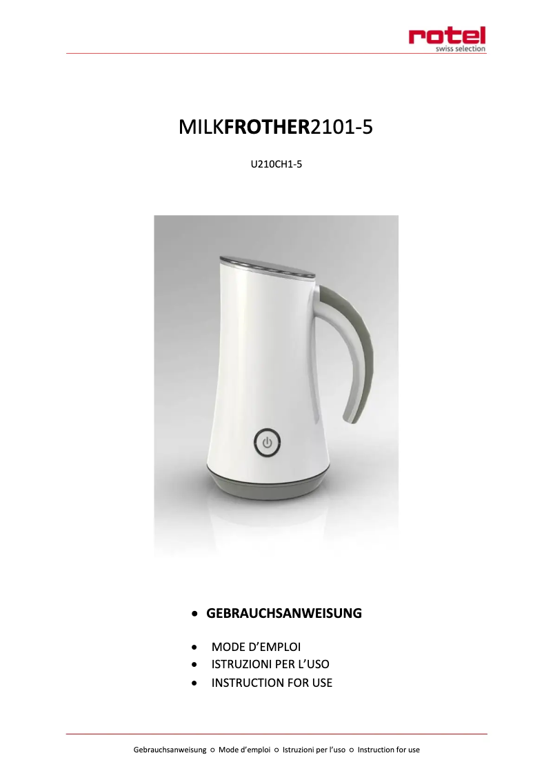 Page n°1 - Manuel utilisateur Rotel MilkFrother U21.0CH2