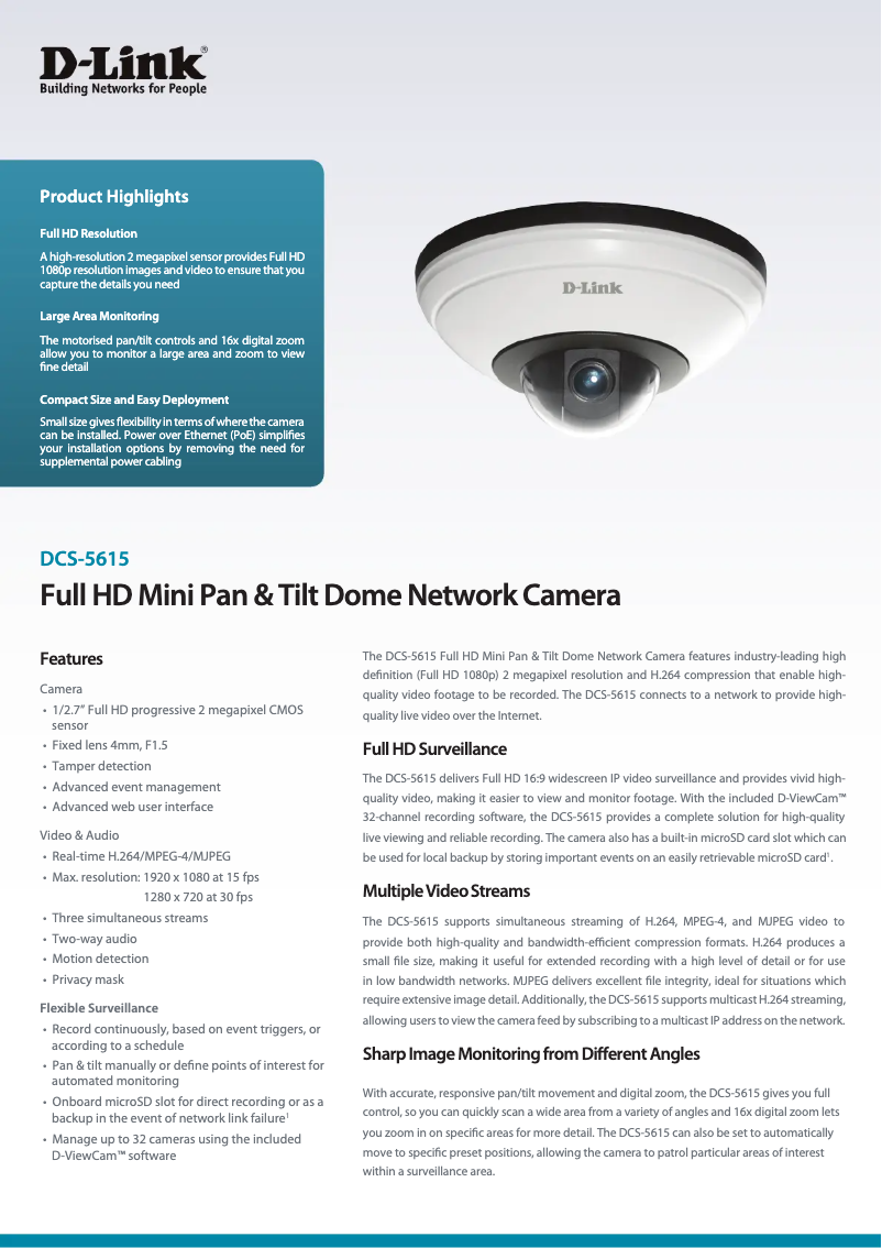 Page 1 de la notice Fiche technique D-Link DCS-5615