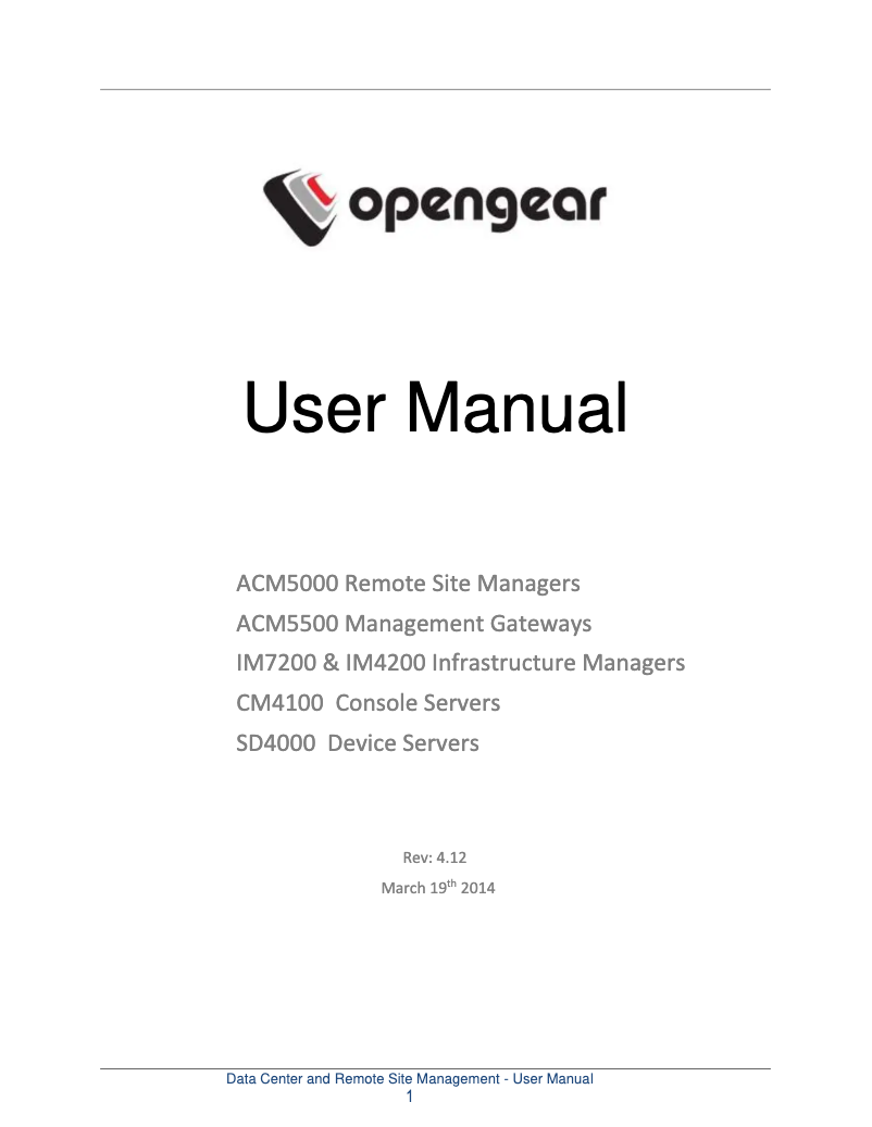 Page 1 de la notice Manuel utilisateur Opengear CM4116