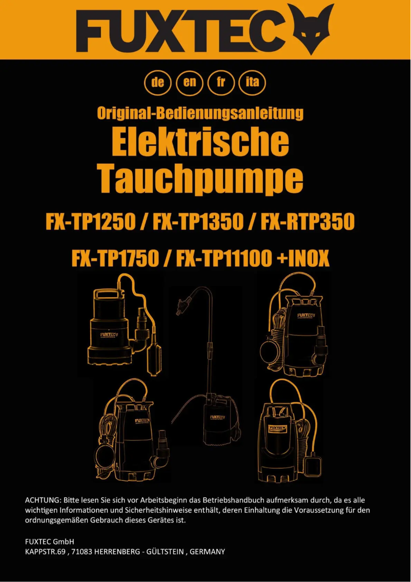 Page 1 de la notice Manuel utilisateur Fuxtec FX-TP11000