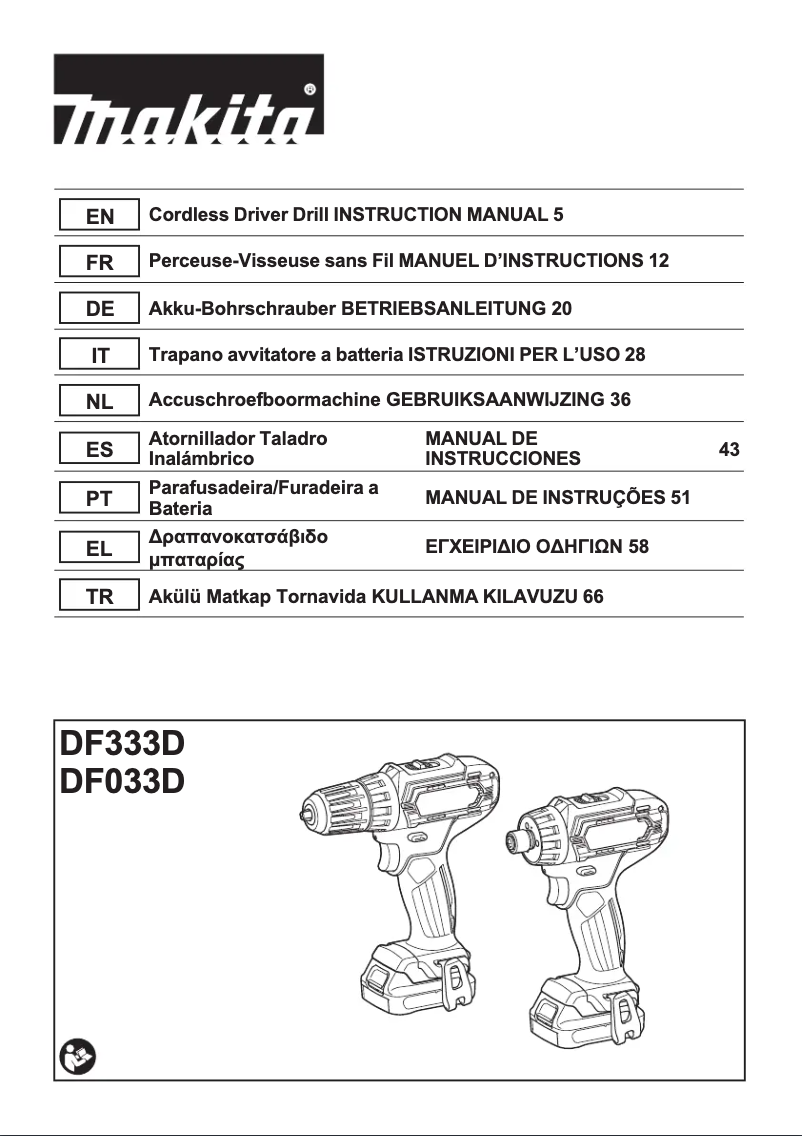 Page 1 de la notice Manuel utilisateur Makita DF033DZ