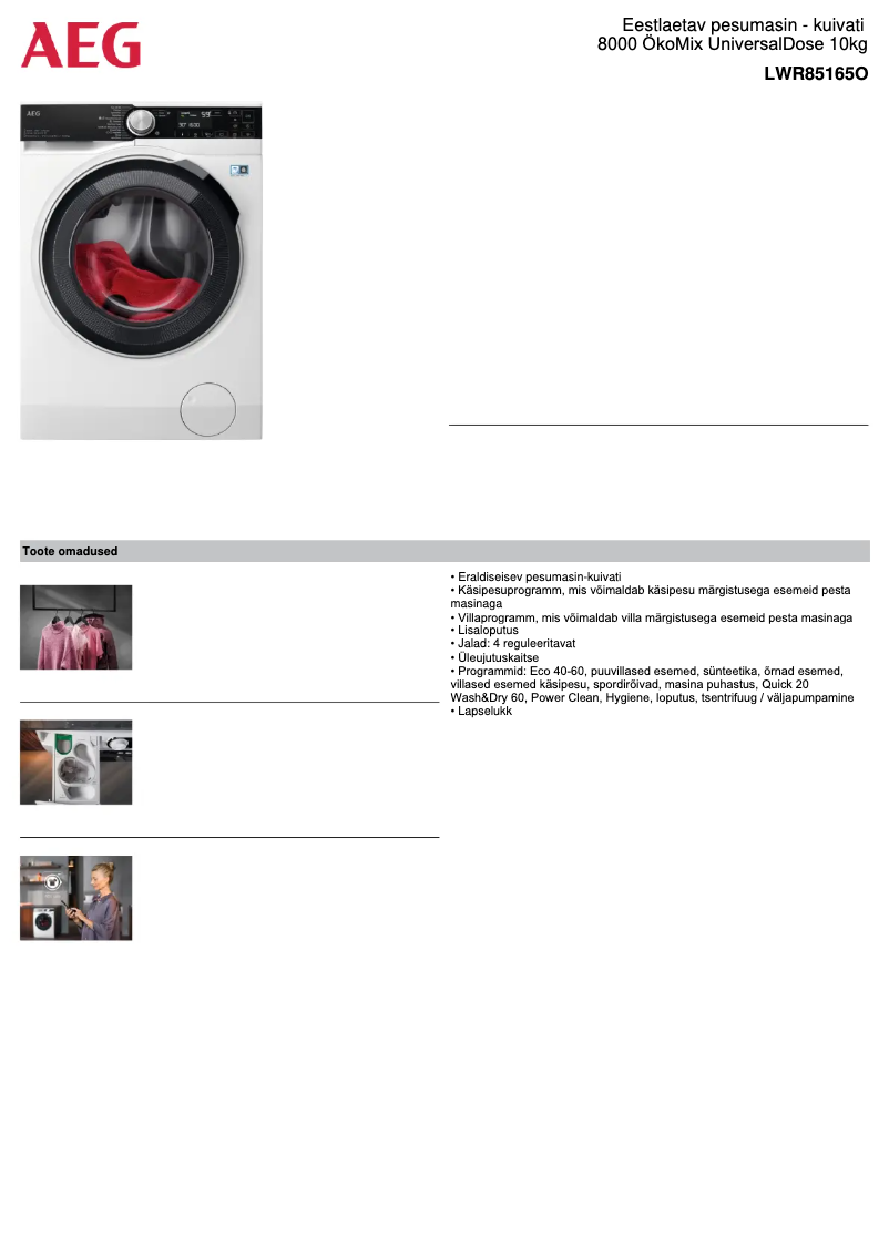 Page n°1 - Fiche technique AEG LWR85165O