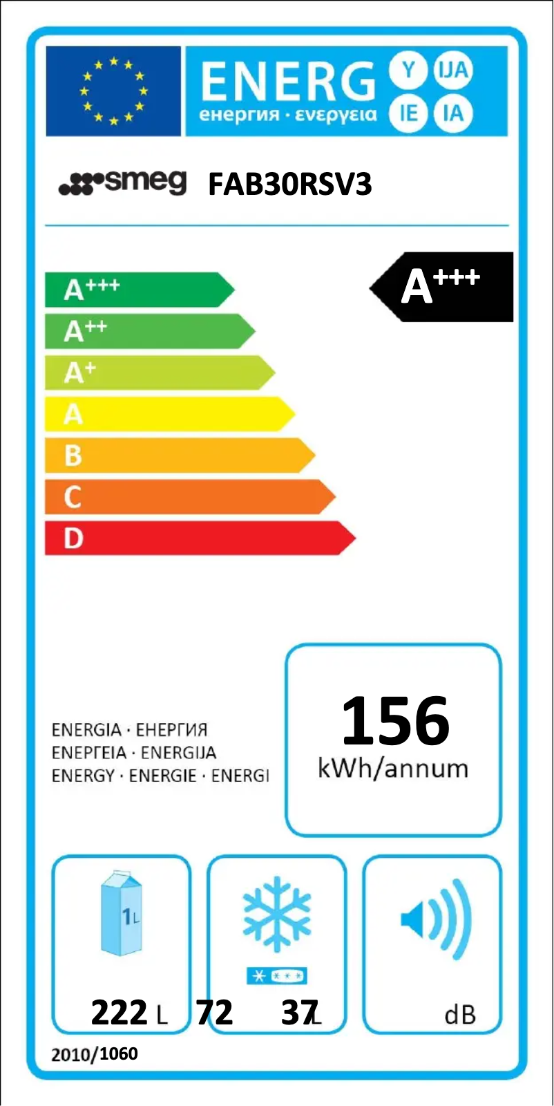 Page 1 de la notice Label énergétique Smeg FAB30RSV3