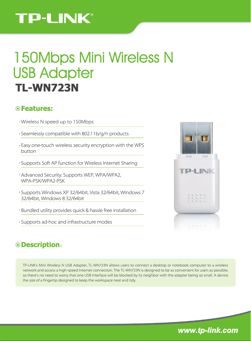 Page 1 de la notice Fiche technique TP-Link TL-WN723N