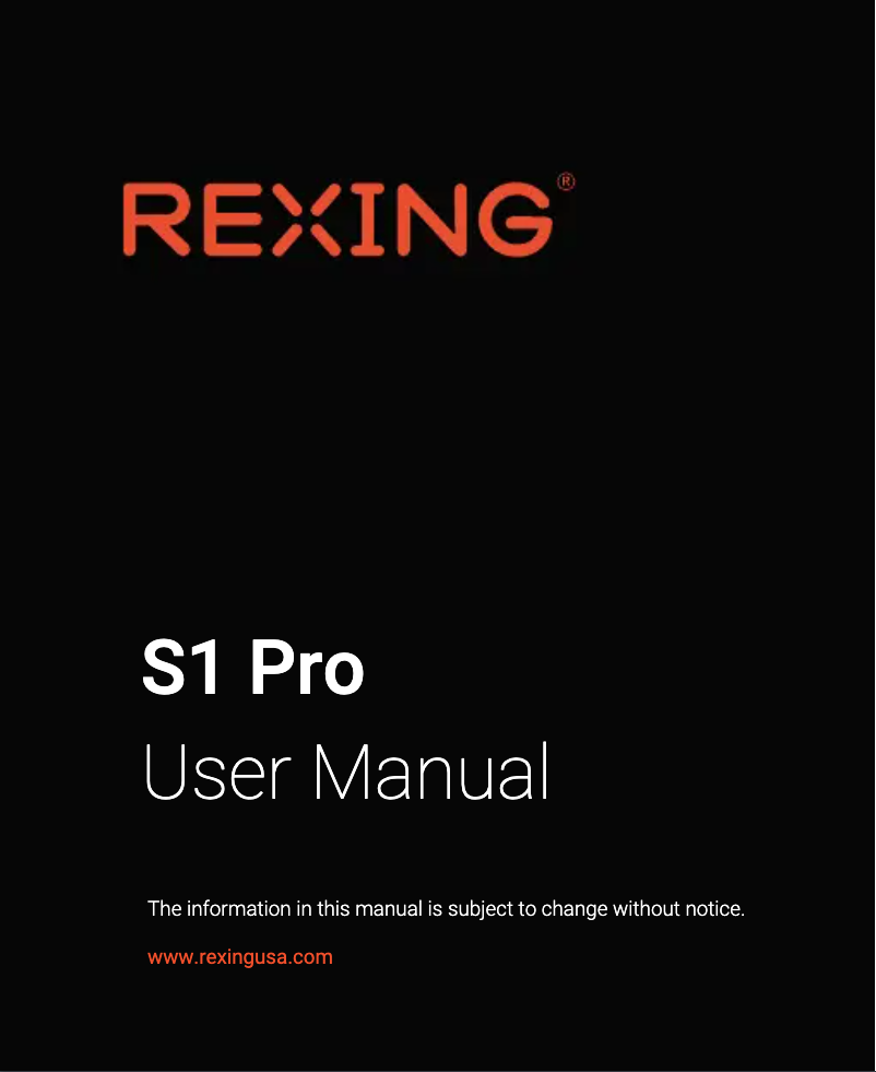 Page 1 de la notice Manuel utilisateur Rexing S1 Pro