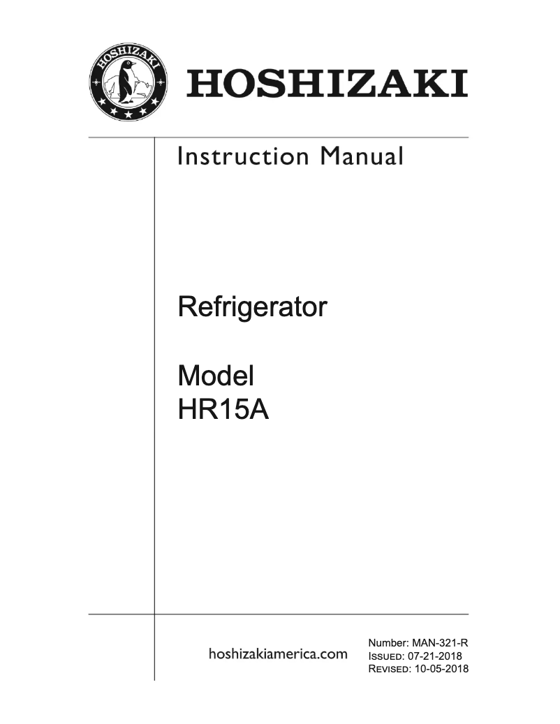 Page 1 de la notice Manuel utilisateur Hoshizaki HR15A