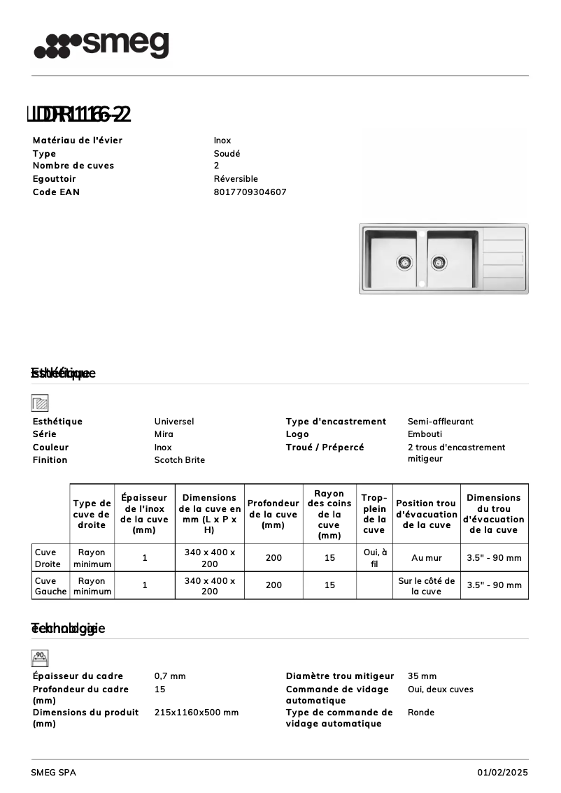 Page 1 de la notice Manuel utilisateur Smeg LDR116-2