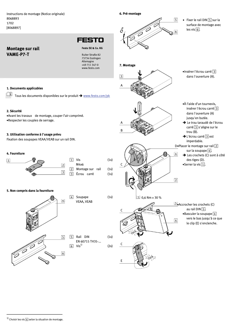 Page 1 de la notice Manuel utilisateur Festo VAME-P7-T