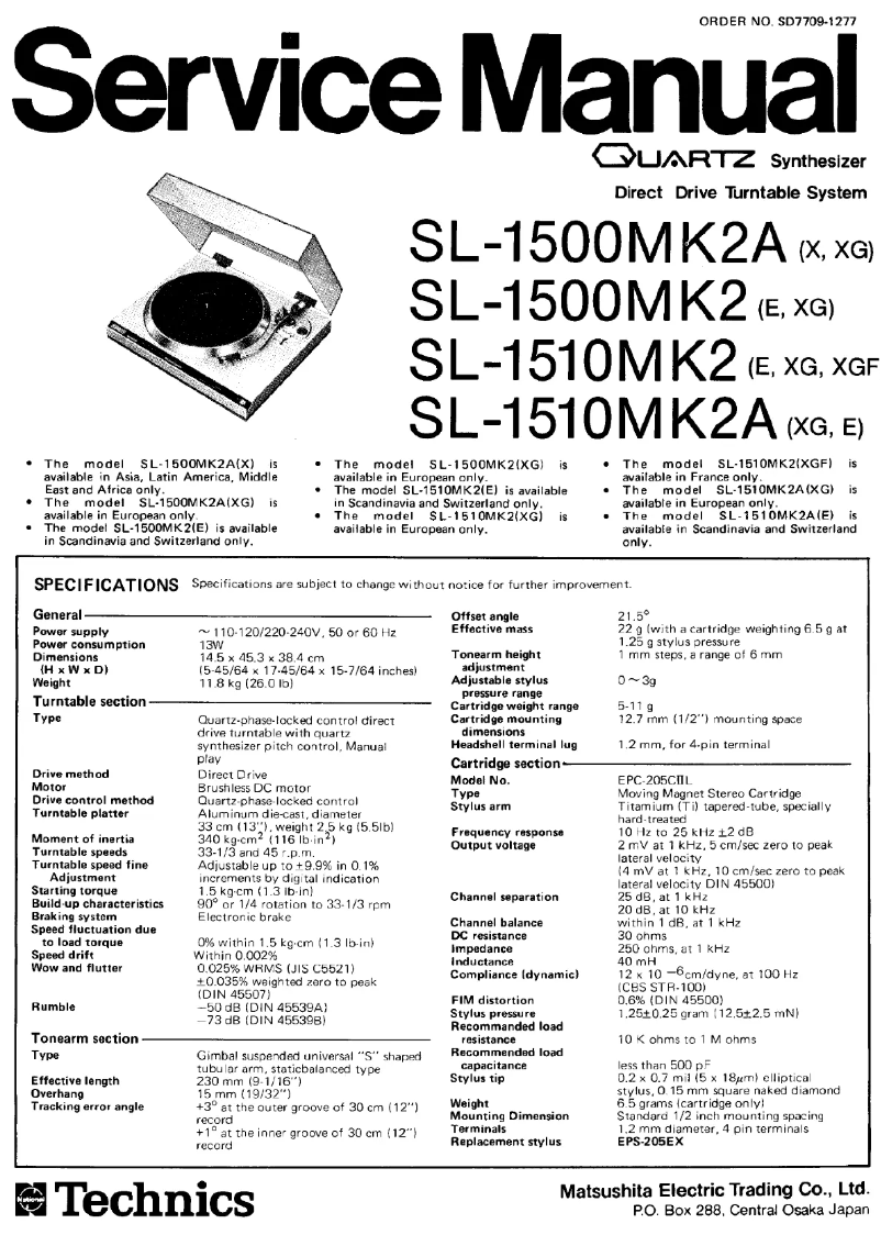 Page 1 de la notice Manuel utilisateur Technics SL-1500MK2A