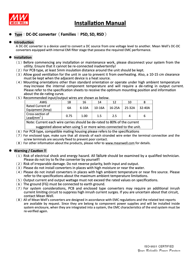 Page n°1 - Mode d'emploi Mean Well RSD-100C-24