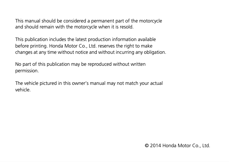 Image de la première page du manuel de l'appareil VFR800FE (2014)