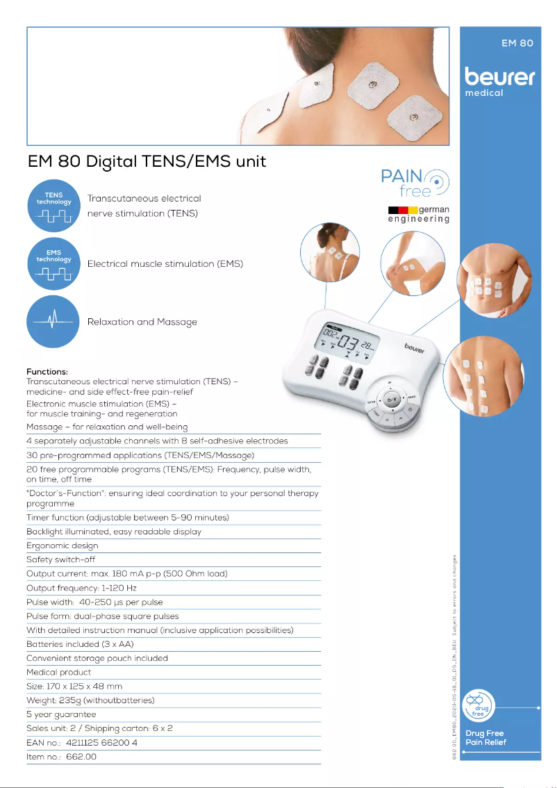 Page 1 de la notice Fiche technique Beurer EM 80