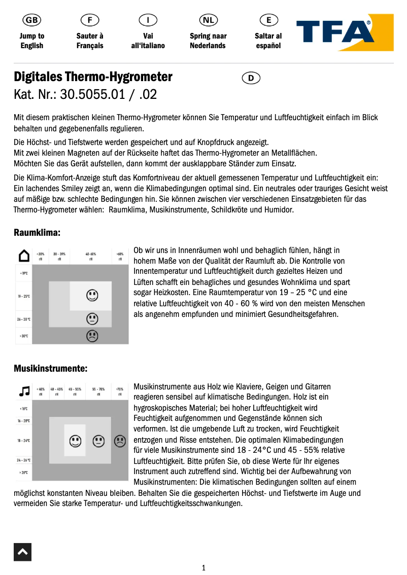 Page 1 de la notice Manuel utilisateur TFA 30.5055.01