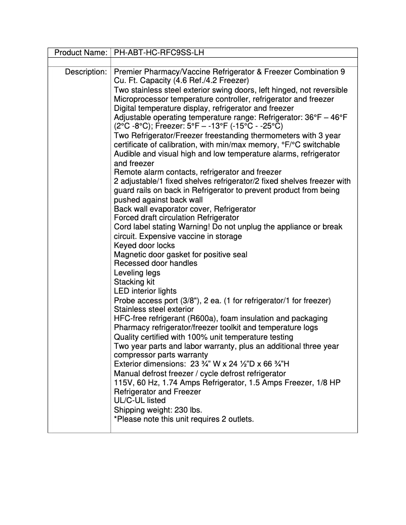 Page n°1 - Manuel utilisateur American BioTech Supply PH-ABT-HC-RFC9SS-LH