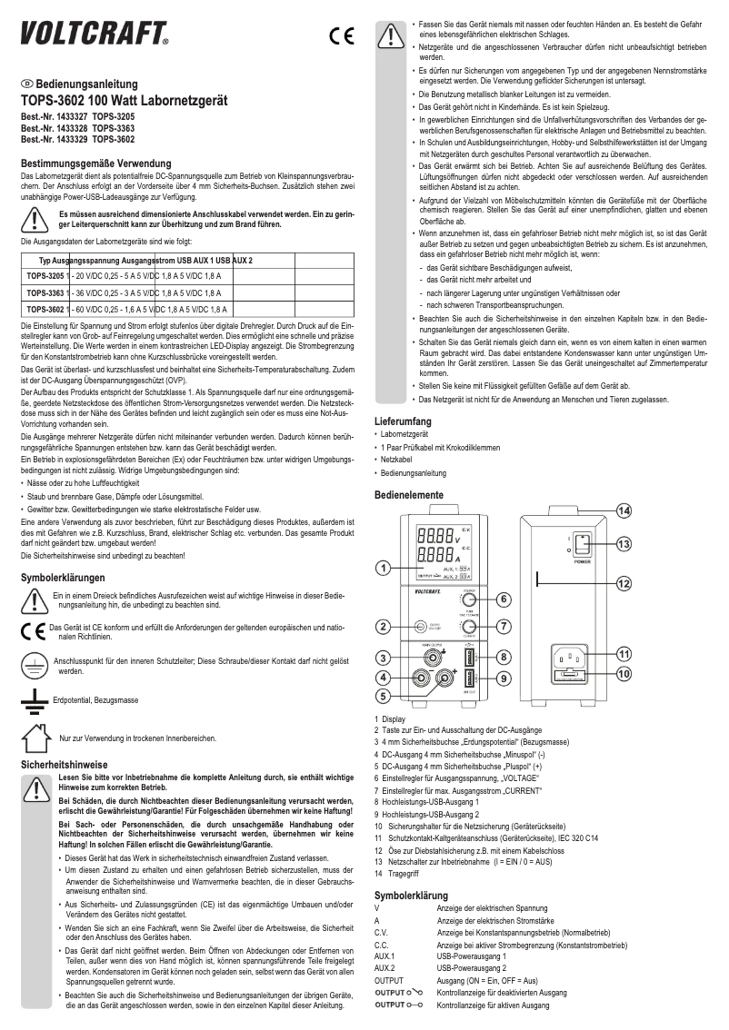 Page n°1 - Manuel utilisateur Voltcraft TOPS-3363